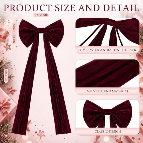 118 x 47 Extra Large Christmas Burgundy Velvet Bow Outdoor