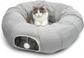 AUOON Cat Tunnel with Bed for Kitten Puppy Rabbit Ferret, Light Grey | 2-in-1 Interactive Cat Toy, with Hanging Ball Toy, Machine Washable Center Pad, 36"L x 36"W x 11.5"H
