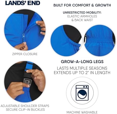 Lands' End Unisex Kids Squall Waterproof Adjustable Insulated Iron Knee Snow Bib Overalls