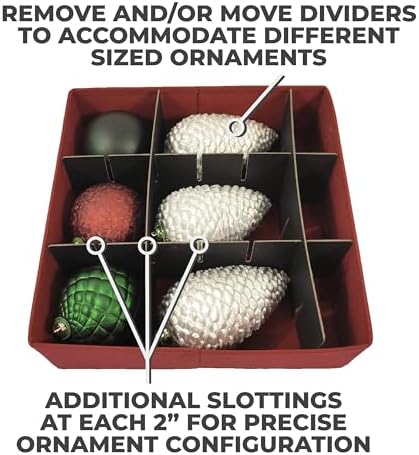 612 Vermont Christmas Ornament Storage Box, Adjustable Acid-Free Dividers