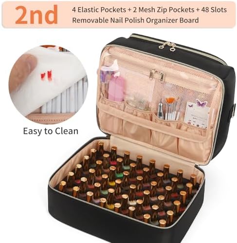 CUBETASTIC Nail Polish Organizer, Nail Tech Organizers and Storage Case Holds 69 Bottles Nail Polish & Nail Lamp, Travel Nail Supplies bag for Nail Tech Kit & Manicure Tools, Black
