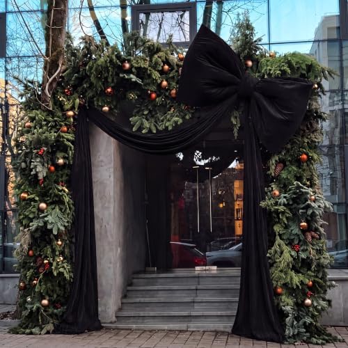 118 x 47 Extra Large Christmas Black Velvet Bows Outdoor