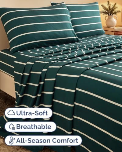 Christmas Sheet Set, Pine Stripe, Holiday Xmas Bedding Set - King Size