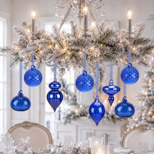 Hungdao 14pcs Vintage Christmas Ornaments Retro Glass Balls, Blue
