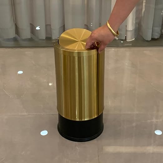 9 Liter/2.4 Gallon, Gold Trash can with Swing lid, Brass Small Trash can, Gold Trash Bin with Lid for Office, Living Room,Bathroom，Restaurant Bathroom