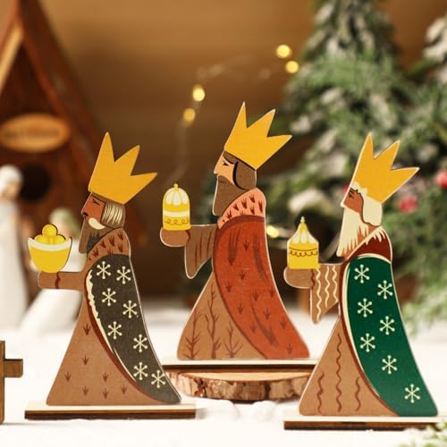 Barydat 3 Pcs The Three Wise Men Table Decor Christmas Wooden Sign
