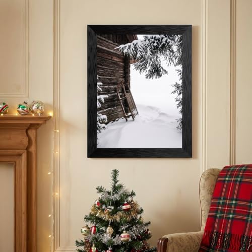 Framed Winter Sled Canvas Wall Art, Rustic, Black Frame Inch 16x20