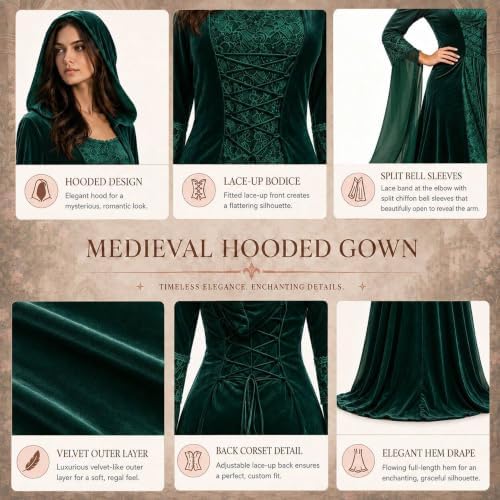 Women Deluxe Witch Dress Renaissance Vampire Halloween Costume