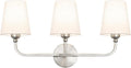 Bathroom Vanity Light, Brushed Nickel Bathroom Light Fixtures, 3-Light Lighting Fixtures Over Mirror, Modern Wall Sconce with Flared White Fabric Shade, E26 Socket(ETL Listed)