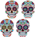 DECSPAS Day of the Dead Decor, 4 PCs Wood Block Sugar Skulls Dia De Los Muertos Decorations, Wooden Skeleton Tiered Tray Decor for Altar, Ofrenda, Home, Table, Mantle, Mexican Fiesta