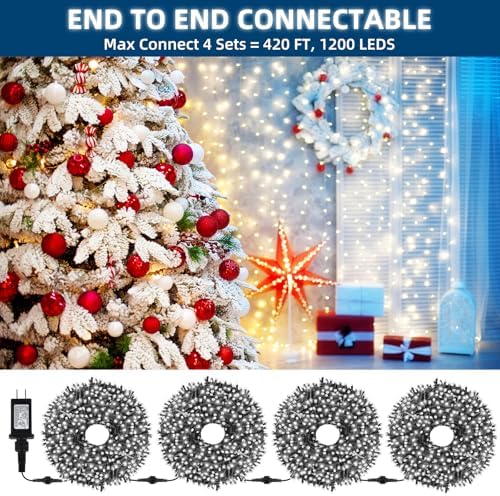 MZD8391 105FT 300LED Christmas Light, Waterproof Christmas Tree Light White