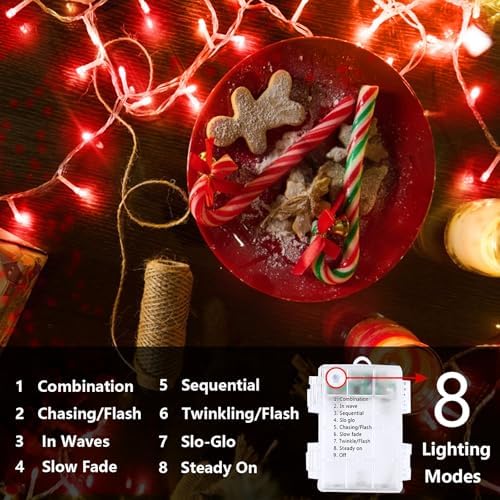 2 Pack 200 LED Battery Operated String Lights, Twinkle Fairy Lights Red