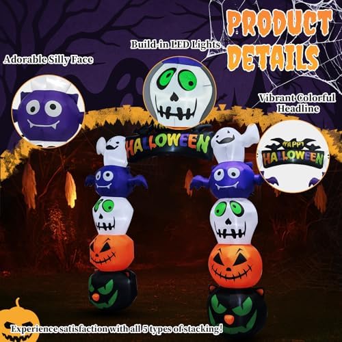Outvita Halloween Inflatable Pumpkin Archway 8.2FT, Blow Up Arch Outdoor Decoration with LEDs, Halloween Decor for Yard, Party, Garden