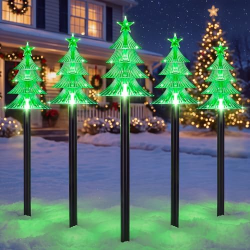 TOWPONICS Solar Tree Pathway Lights Outdoor Christmas Decorations, 5 PCS