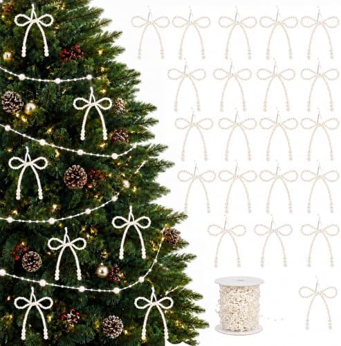 DIYDEC 25PCS Preal 4.5IN Christmas Bow Ornaments String Garland Decor