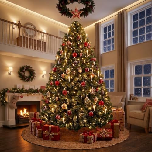 GAOMON 9ft Prelit Fraser Fir Wide Artificial Christmas Tree with RGBW Light