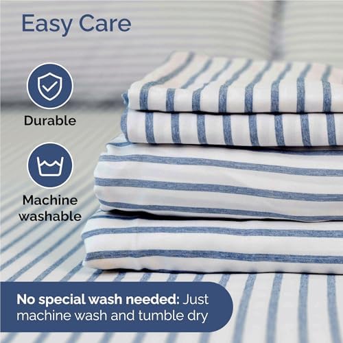 Full Size 4 Piece Sheet Set - Breathable & Cooling Sheets - Blue Stripes