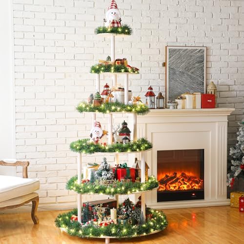 Barydat 6 Tier 71 Inch Christmas Tree Bookshelf, Village Display Stand
