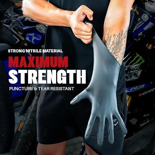 London Labs Heavy Duty 6 Mil Black Nitrile Gloves - Disposable, Latex & Powder Free | Mechanic, Food Prep & Tattoo | Rubber Gloves for Cooking, Cleaning & Household | Pack of (100)