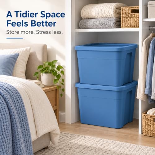18 Gal Stackable Storage Bin with Lid for Home & Dorm, Blue