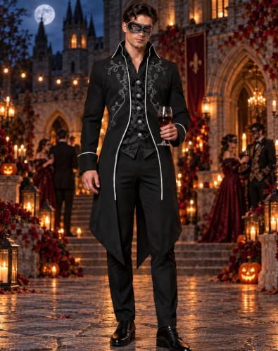 SIAEAMRG Mens Renaissance Pirate Halloween Costume Vampire Jackets Tailcoat