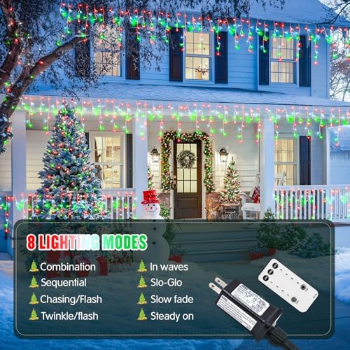 JMEXSUSS Red White and Green Icicle Lights for Outside, 38.8ft 400 LED