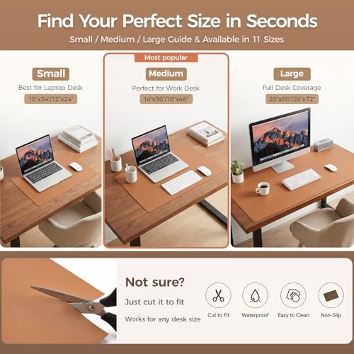 1.6mm Thick Leather 10x34 Inch Non-Slip Mat, Waterproof Countertop Protector, Slim Shelf/Small Coffee Station Topper, Caramel Brown