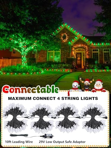2 Pack Connectable C9 Christmas Lights Outdoor 66 FT 100 LED Red and Green