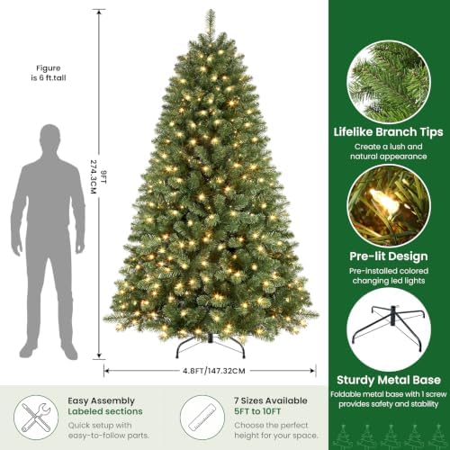 SHareconn 9ft Prelit Artificial Classic Spruce Christmas Tree