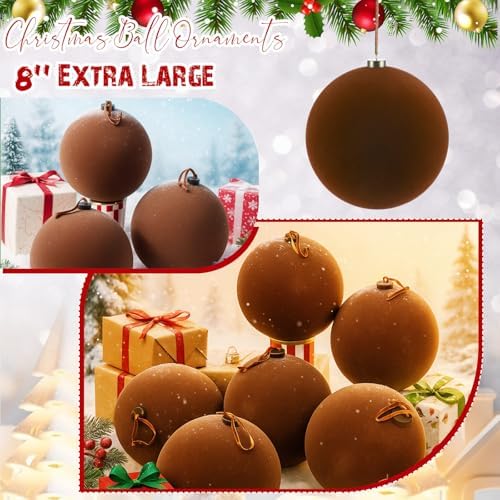 Weysat 6 Pcs 8 Inch Giant Velvet Christmas Ball Ornaments, Cocoa Brown