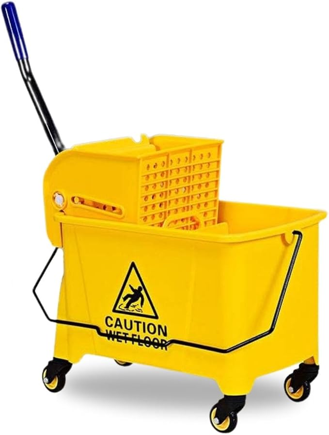Mop Bucket, Commercial Bucket for Mopping on Wheels with Potable Handle, Mop Bucket with Wringer for Home, Household, Office, Bathroom, Yellow (21 Quarts)