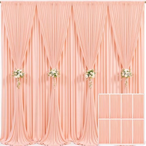 8 Panels Peach Backdrop Curtain for Parties Wedding Wrinkle Free Peach Photo Curtains Backdrop Drapes Fabric Decoration for Baby Shower Birthday Party 40ft(W) x 10ft(H)