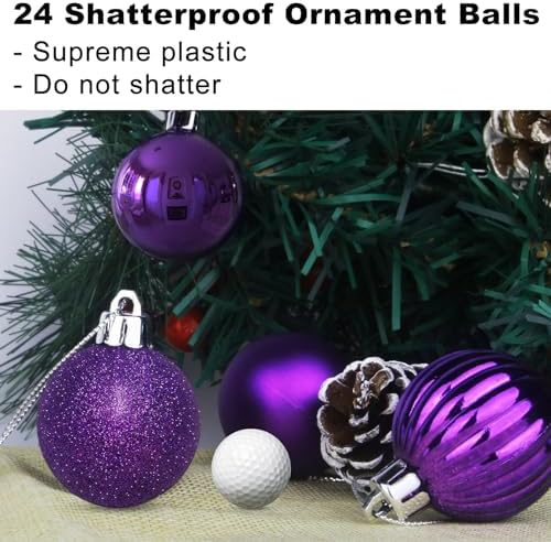 Purple 3.2" Large Christmas Balls - Christmas Tree Decoration Ornaments Shatterproof Hanging Balls for Birthday Halloween Holiday Wedding Decorations Set of 24pcs