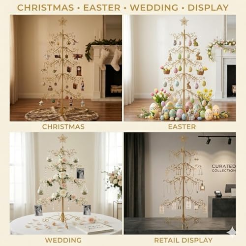 HOHIYA 6.5 Ft Gold Ornament Display Tree 174 Hook Metal Christmas Stand