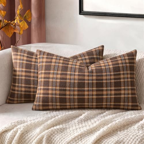 MIULEE Fall Plaid Pillow Covers Scottish Tartan 12x20 Dark Brown