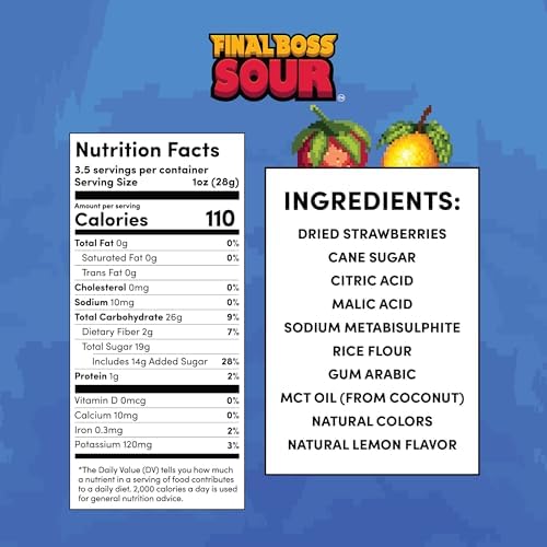 Final Boss Sour Fruit Candy, Strawberry Lemonade, Level 1, 1 Pack