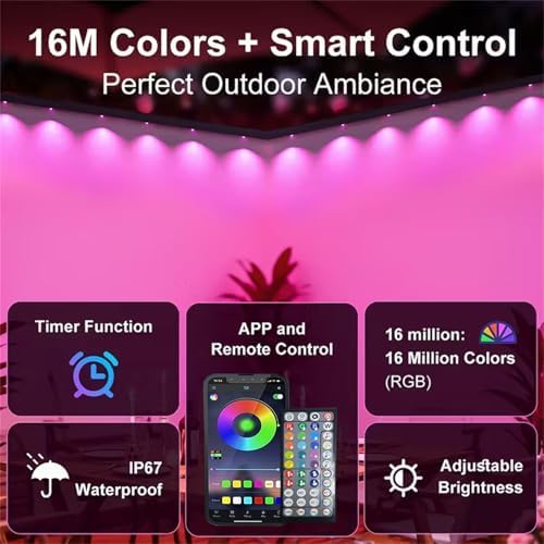 300FT Permanent Outdoor RGB Lights,IP67 Waterproof Smart LED Eaves Lights with App/Remote Control,for Christmas and All Holiday Decor,Daily and Accent Lighting,House Roof and Garden Lighting