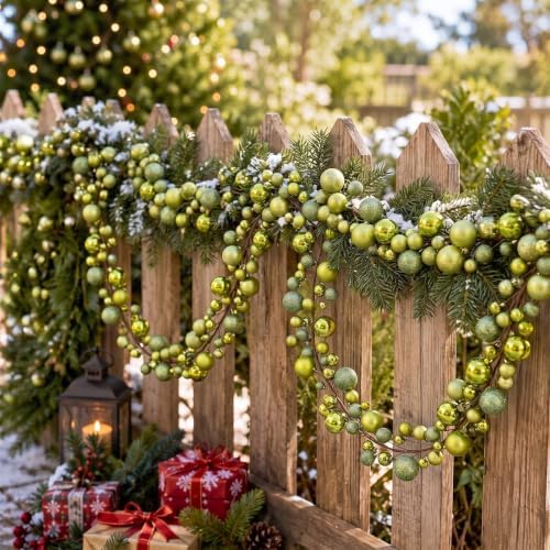 2 Pcs 6 ft Christmas Ball Ornament Garland, Light Green
