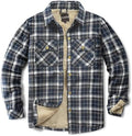 Men's Sherpa Cotton Flannel Shirt Jacket Plaid Button Coat Pocket