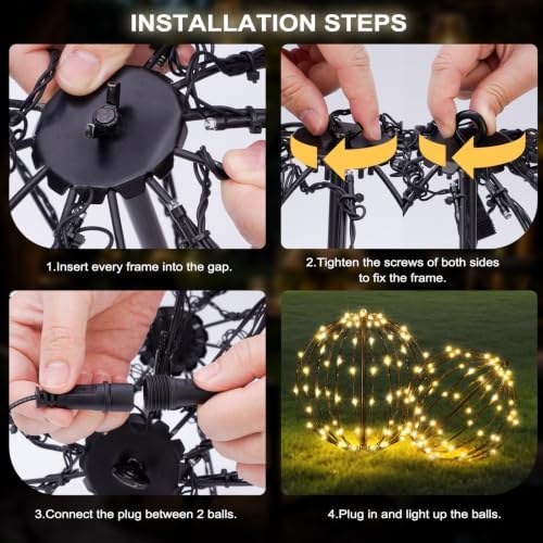 Christmas Decorations,LED Light Balls Outdoor,2 Pack,Warm White