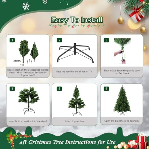 4ft Green Prelit Artificial Christmas Tree,Arbol de Navidad Small Xmas Tree