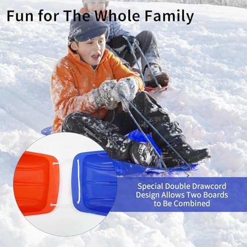 35 Inch All-Season Snow Sled, 2-Person Heavy Duty Plastic Toboggan with Pull Rope, 2 Handles,Reinforced Structure, Wider and Thicker Design with High Weight Capacity
