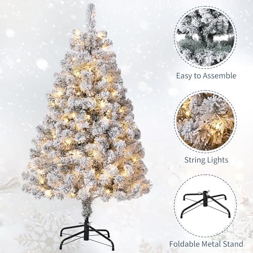 4.5FT Artificial Christmas Tree with Lights, Pre-Lit Tree, Built-in 100 Warm White LED Lights, 318 Pure PVC Material Tips, Indoor Holiday Home Decor