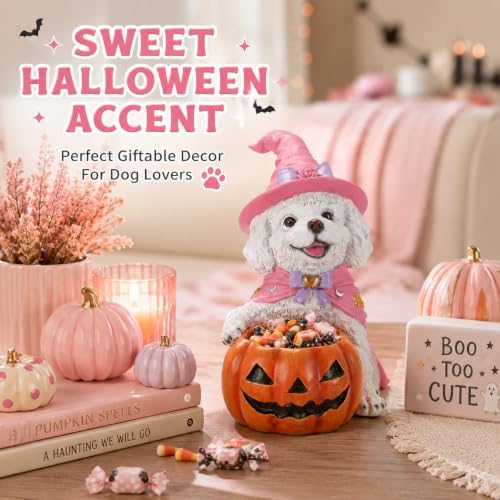 Halloween White Poodle Dog Candy Holder, Pumpkin Candy Bowl