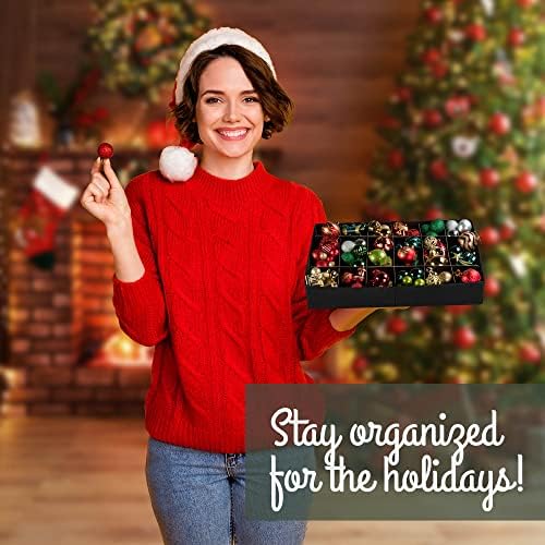 HOLDN’ STORAGE Christmas Ornament Storage Box with Dividers, Holds 72 Ornaments (3 Inch), Large Ball Storage Container with 3 Removable Trays, Durable and Portable - Green