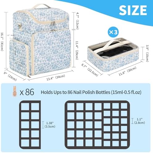 CUBETASTIC Extra Large Nail Polish Organizer Case Holds 124 to 200+ Bottles Nail Polish & Nail Lamp, Nail Supplies Storage Carrying Bag with 3 Removable Pouches