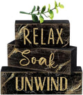 Moucuny 4 Pcs Black Gold Bathroom Signs Relax Soak Unwind Wooden