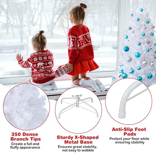 5Ft Artificial White Christmas Tree, Pine Tree with Solid Metal Legs & Pine Needles, Ideal for Indoor & Outdoor Home, Office, Holiday Decoration