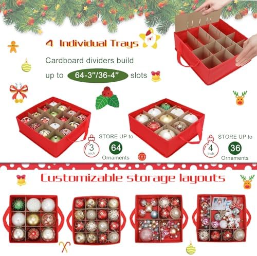 2-in-1 Christmas Ornament Storage Box Keeps 64-3"/36-4" Holiday Ornaments