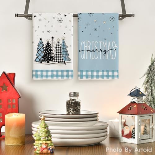 Artoid Mode Blue Snowman Christmas Kitchen Towels Set of 4 18x26 Inch